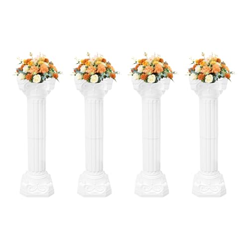 4 Pack Roman Column Pillars for Wedding and Event Decor 11x35 Inch Tall Decorative Pedestal White Classic Column Stands for Flower Arrangements Party Backdrops Indoor Outdoor Ceremony Home Decor