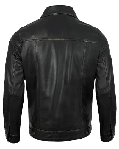 Image of Mens Leather Jackets - Real Lambskin Trucker Style Vintage Leather Jacket Men