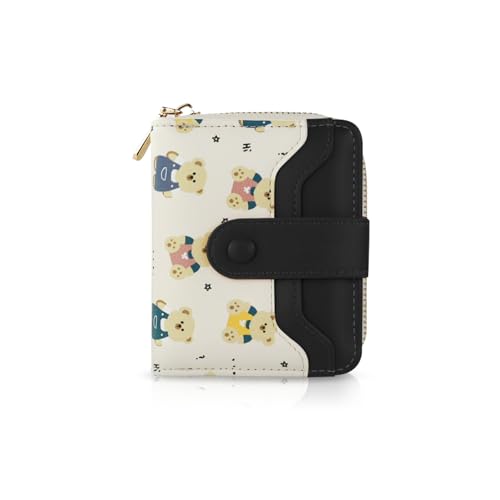WisePoint Billetera Mujer, Bi Pliegue Cartera Mujer con Ranuras de Tarjetas Múltiples, Cartera Mujer Pequeña PU para Compras, Perros Que Caminan, Viajes (Negro)