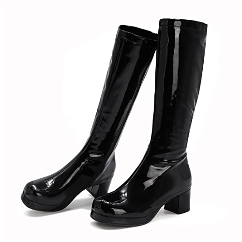 YIYA Women's Knee High GOGO Boots Colorful Patent Leather Waterproof Rain Boots Chunky Low Heel Party Costume Shoes3