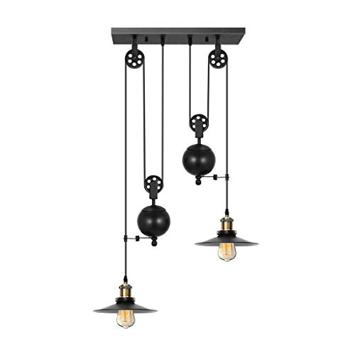 Poulie vintage luminaire ajustable en métal noir à hauteur réglable pour loft