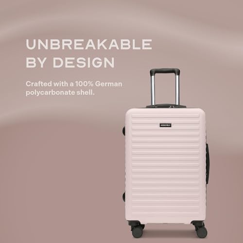 Image of Assembly Medium Check-in Suitcase with 8 Spinner Wheels & 3 Packing Cubes, Durable Polycarbonate Hard Shell Trolley Bag for Vacations & Business Travel, Ivory, 24-Inch