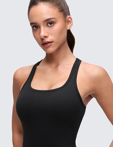 Image of CRZ YOGA Butterluxe Racerback Crop Tank Tops | Light Support, Removable Pads, Yoga, Extremely Soft, Scoop Neck, Longline Sports Bras for Women
