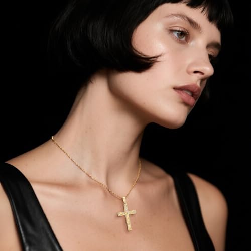 14K Gold Cross Necklaces for Women Crucifix Necklace Men Gold Cross Pendant Chain Jewlery 48cm2