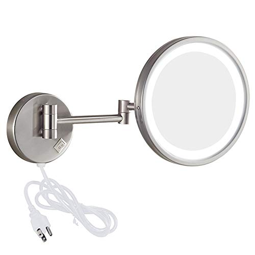 Nicesail LED Lighted Wall Mount Mirror 8.5-Inch with 7X Magnification, Swivel Mountable Makeup Mirror with Plug, Nickel Finished (8.5in,7X)