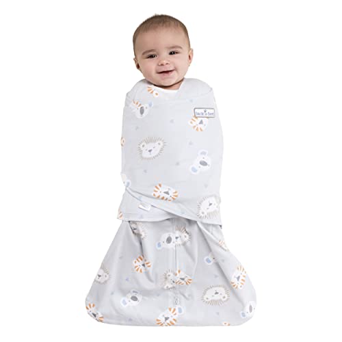 Image of HALO 100% Cotton Sleepsack Swaddle, 3-Way Adjustable Wearable Blanket, TOG 1.5, Multicolor Lions, Tigers, and Bears, Newborn, 0-3 Months