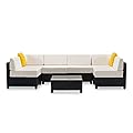 MCombo Patio Furniture Sets 7 Pieces Outdoor Wicker Sectional Sofa Set, PE Rattan Aluminum Frame Conversation Sets with Washable Cushion and Glass Table for Garden, and Backyard, 6080-7PC (White)