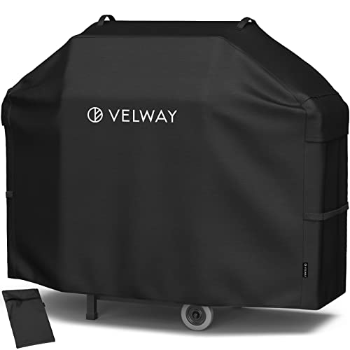 Velway Funda para Barbacoa Impermeable, Cubierta BBQ de Parrilla 300D Oxford Protector con Entradas de Aire, Asas, Correas Adhesivas, Resistente al Desgarro/Agua/Lluvia/Nieve/Sol, 147x61x117cm Cover