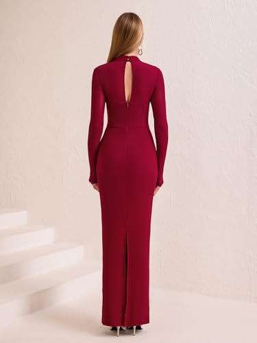 HTZMO Women Fall Long Sleeve Bodycon Corset Dress Halter Neck Ruched Elegant Wedding Guest Formal Long Dresses2