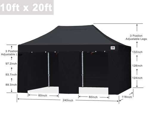 Image of ABCCANOPY Commercial Pop Up Canopy Tent with Sidewalls 10X20,Black