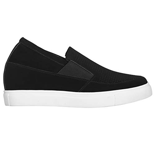 Image of CALTO Men's Invisible Height Increasing Elevator Shoes - Black Leather Slip-on Lightweight Casual Loafers - 3 Inches Taller - G63890 - Size 8.5 D(M) US