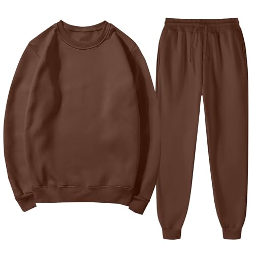 Fleece Sweatsuit for Girls Boys Oversized Crewneck Sweatshirts and Sweatpants Casual Plain Jogger (Brown, 9-10 Years)