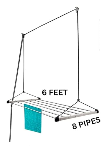 Image of LAKSHAY Heavy Duty Stainless Steel 6 Pipe X 6 Feet (Blue) Economy Model with UV Protected Nylon Rope Ceiling Cloth Dryer | Clothes Stand for Drying (8 Pipes - 6 Feet Long (19 MM - 8 Pipes)