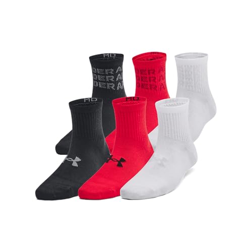 Under Armour Unisex-Child Youth Essential Quarter Socks 6 Pack, (600) Red/Red/Black, Small