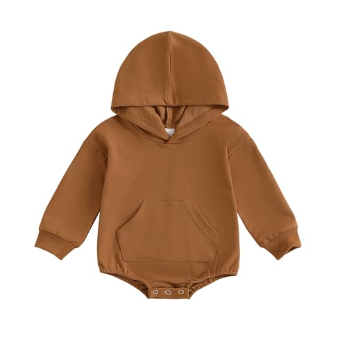 Image of Kutterild Baby Girl Boy Hooded Sweatshirt Long Sleeve Solid Color Romper Infant Baby Fall Winter Outfits