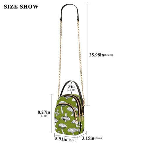 White Mushrooms Olive Green Women Shoulder Handbag Cartoon Phone Wallet Chain Strap Purse Quilted Ladies Tote Crossbody Satchel3