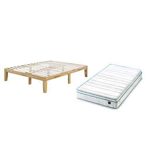 ZINUS Moiz 35 cm Wood Platform Bed Frame Memory Foam Spring Hybrid Mattress | Double | Height 20 cm