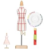 JOINPAYA Maniquí de Modista Mini 1/4 de Tamaño Maniquí para Coser Vestidos Cuerpo de Madera y Tela de Algodón Soporte Base Cuadrada Adecuado para Confeccionar Vestidos y Costura de