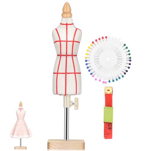 Female Dress Form Mannequin 1/4 Size Miniature Sewing Mini Trouser Dress Form Dressmaker with Ruler and Needle for Sewing Pattern Making
