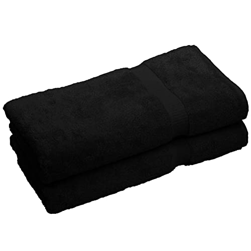 Image of BC BARE COTTON Luxury Hotel & Spa Towel Turkish Bath Sheets Dobby Border (Black, Bath Sheets - Set of 2)
