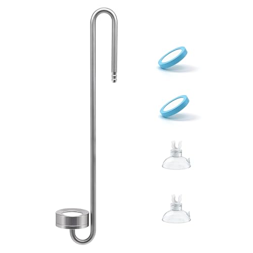 LINLAN 30 cm CO-Diffusor aus Edelstahl 304 Mattes Zerstäuber (Einteilige Form) ausgestattet mit Silikon-Saugnapf + Ersatz-Diffusionsscheibe geeignet für rahmenlose Pflanzenaquarien