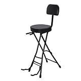 ehozirta Foldable Guitar Stool with Built-in Stand – Padded Musician Stool & Bass Chair, Ergonomic Backrest & Footrest, Heavy-Duty Metal Frame, Non-Slip Feet – Compact & Portable Black
