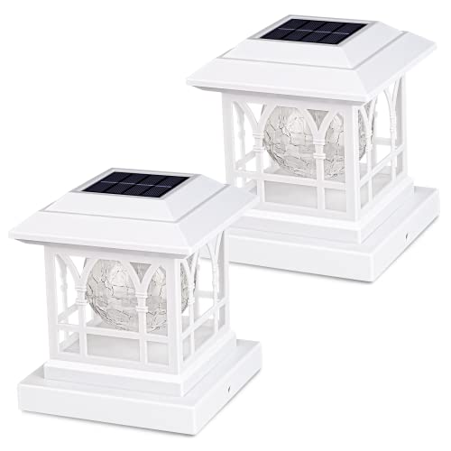 White Solar Post Lights Outdoor Fence Post Lights Fit 3.5x3.5 4x4 4.5x4.5 5x5 Deck Post Lights Solar Powered, RGB & Warm White, 20 LM 1000mAh Battery IP65 Waterproof, ABS Shell Glass Lens (2 Pack) White Solar Post Lights Outdoor Fence Post Lights Fit 3.5x3.5 4x4 4.5x4.5 5x5 Deck Post Lights Solar Powered, RGB & Warm White, 20 LM 1000mAh Battery IP65 Waterproof, ABS Shell Glass Lens (2 Pack)