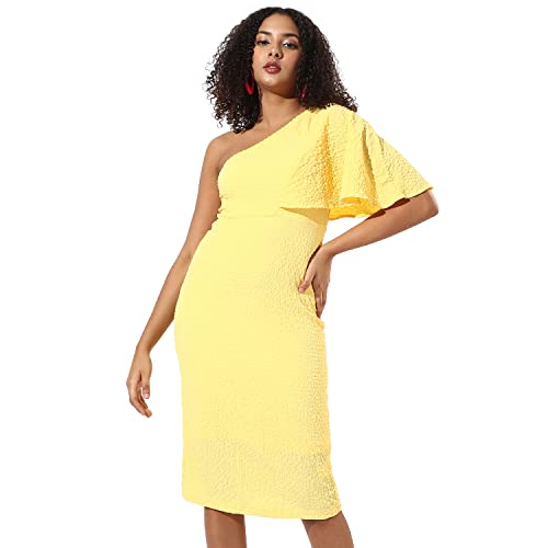 Image of PINACOLADA Women's Solid Dress for Casual Wear | Regular Sleeve | Quality Stretchable Fabric | Dress Crafted with Enhanced Stretch and Comfort Fit for Everyday Wear