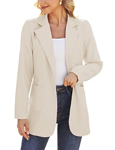 Women Casual Open Front Blazer Long Sleeve Ol Office Suit Jacket With Pocket Apricot S #TOP21
