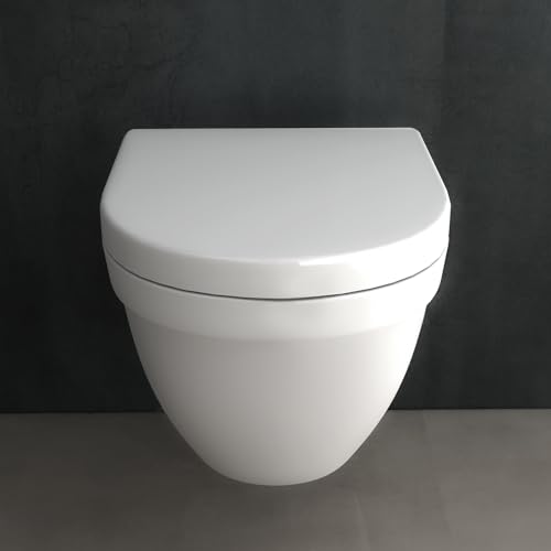 Alpenberger Hänge WC Toilette Kurz 48 cm | Kloschüssel Wandhängend | Wand WC Spülrandlos mit Nano | WC Set mit Softclose WC Deckel aus Duroplast | Passend Geberit – Bild 5