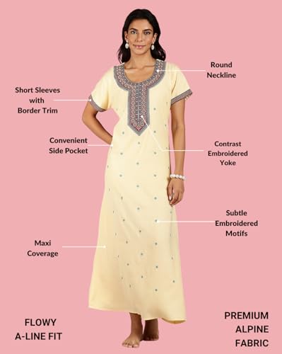 Image of 9shines Label Stylish Alpine Nighty Maxi for Women | Full Length Trendy Nightgown | Premium Nightdress | Nightwear | Heavy Embroidery Nighty with Pockets(2891)
