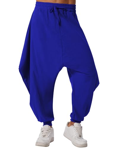 ODIZLI Harem Pants Men's Linen Pants Trousers Summer Pants Baggy Beach Pants Hammer Pants Loose Fit Yoga Pants Men with Pockets Mens Harem Pants Y2k Pants Summer Casual Royal Blue 5XL
