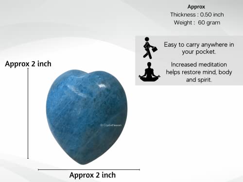 Image of Crystal Heaven Certified Blue Apatite Crystal Heart Palm Pebbles Stones For Anxiety Stress Relief Massage - Aaa Grade Original Healing Gemstone Agate Heart Palm Stone For Yoga Meditation Spiritual