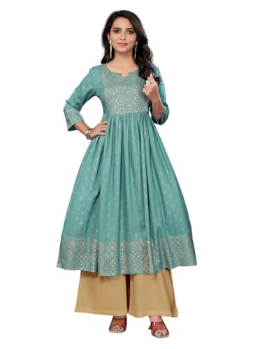 Image of rangita Women Rayon Regular Fit Calf Length Printed Anarkali Kurti | Kurta