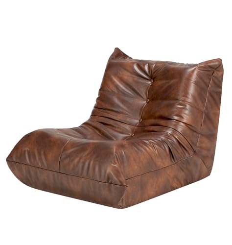 Image of Hobestluk Small Bean Bag Chair Lazy Floor Sofa Bean Bags with Memory Foam Filled Leather Beanbag Lounge Sofa Armless Chair for Bedroom Playroom and Reading Nook Dorm Waterproof (Brown, Medium)