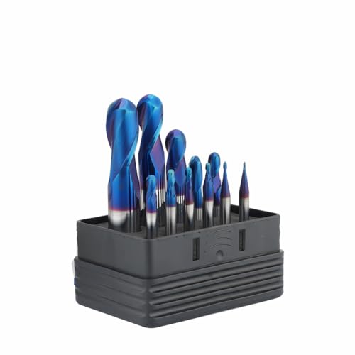 Image of Carbide Ball Nose EndMill HRC65 Double Edge 2 Flute TlAiN Coating Tungsten Steel Milling Cutter for Metal Steel HRC65 R0.5-R6.0 Series 11pcs Set