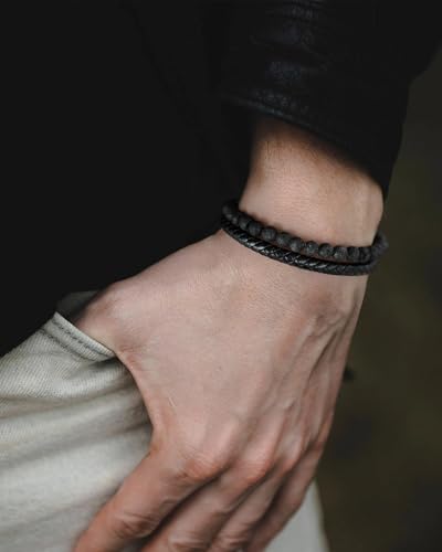 LUXEJEW Gifts for Men - Mens Bracelet, Beaded Leather Bracelets for Men 6mm Tiger Eye Lava Rock Stone Handmade Bracelets Adjustable Stainless Steel Magnetic Clasp Mens Jewelry Gifts2