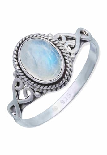 mantraroma Silber Ring Damen 925 Regenbogen Mondstein Edelstein weiß ausgefallen verspielt