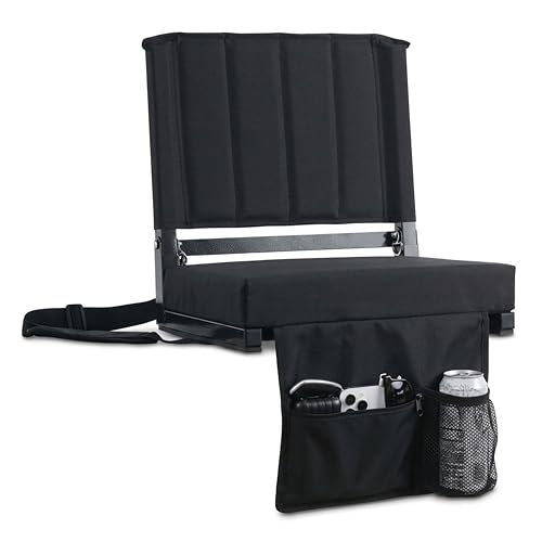 Image of Stadium Seats with Back Support Bleacher Chairs with Back and Cushion Thick Padded Bleacher Seats Includes Shoulder Strap Black 2pcs Large