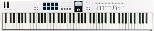 Image of Arturia KeyLab Essential 88 mk3 with 88 Velocity-Sensitive keys, 9 Encoders, 9 Sliders, 8 RGB Pads - USB-C, Midi Out, LCD Screen, Bundled Software and DAW Integration - White