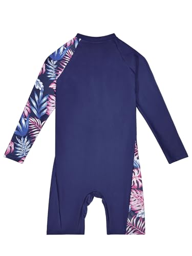 Image of Girls One Piece Rash Guard Swimsuit Long Sleeve Swimsuits with Zipper Patchwork Beach Bathing Suit for Kids 4-13 Years