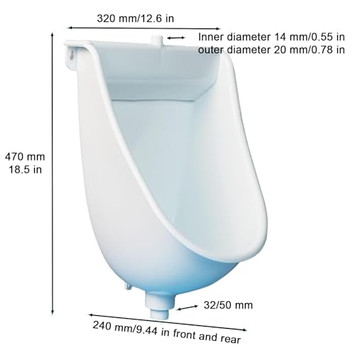 Orinal para hombres comercial, de plástico, montado en pared, sin agua, con manguera y válvula de descarga, para baños públicos, garajes y pequeños baños al aire libre (negro) miniatura 2