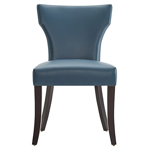 Watson & Whitely Upholstered Kitchen & Dining Room Chairs With Low Back, Faux Leather Dining Chairs With Solid Wood Legs, Set Of 2, Blue #TOP6