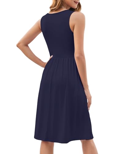 Image of KUOTAI Womens Summer Dresses Sleeveless Casual Loose Swing Button Down Midi Dress V-Neck Flowy A-Line Sundress