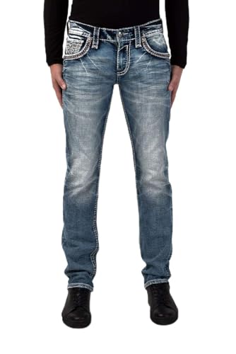 Rock Revival - Mens Clayton A200 Straight Jeans, Color Denim, Size: 42