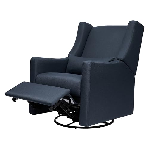 Image of Babyletto Kiwi Glider Recliner Nursery Chair w/USB Ports - GREENGUARD Gold Certified - Water & Stain Resistant Glider Rocking Chair - Electronic, 270° Swivel, Performance Navy Eco-Twill