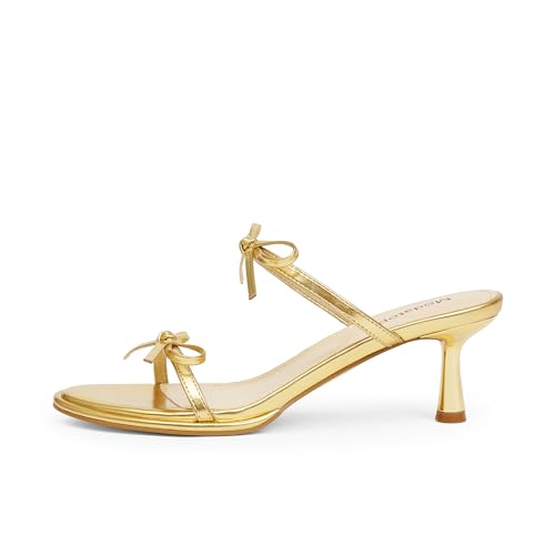 Image of Modatope Two Strap Heeled Sandals for Women Kitten Heel Rounded Toe Heels Women Slip on Open Toe Sandals