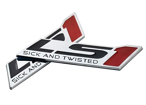 Image of Pair Set LS1 Sick and Twisted Engine Car Dash Trunk Badge 3D Emblem Nameplate Sticker (Silver Red)