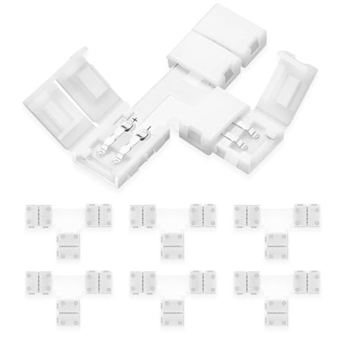 UBRAVE Connecteur Ruban LED,Lot de 6 Connecteurs en Forme de T,LED Connecteur Rapides de Bande à 2 Broches pour Strip LED SMD 3528/2835 RGB imperméable, Non-imperméable de 8mm de Large,Soudage Gratuit