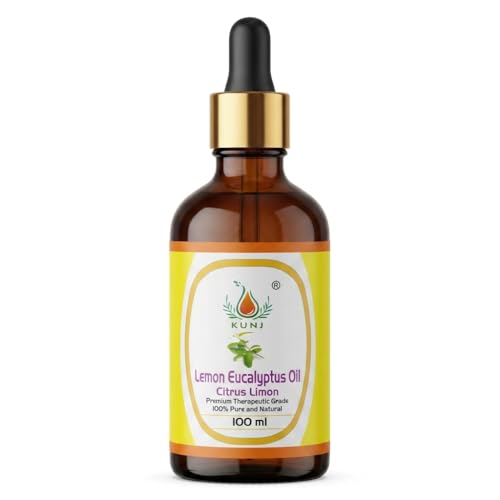 Image of KUNJ Lemon Eucalyptus Essential Oil 100ml - 100% Pure Steam Distilled Corymbia citriodora Oil for Aromatherapy, Diffuser, Spa, Home Fragrance, Fresh Citrus Aroma & DIY Beauty Blends